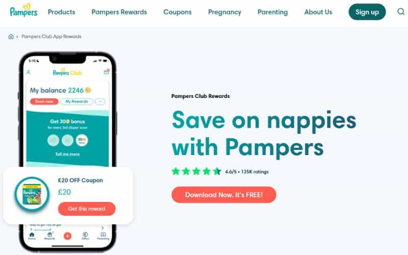 Pampers App sceen shot