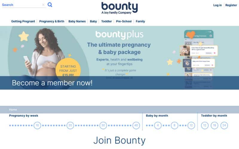 Bounty website with image of a pregnant woman